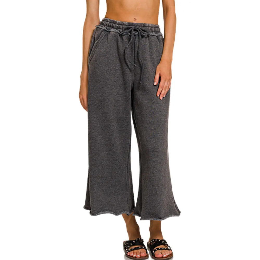 Acid Wash Fleece Wide Leg Palazzo Sweatpants w/ Pockets BbCo.
