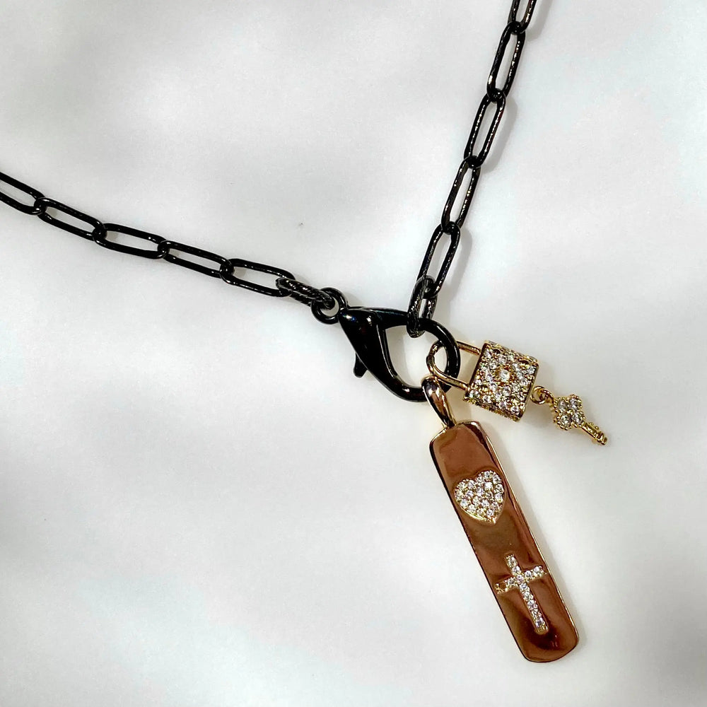 16" Gold Paperclip Chain Charm Necklace- Lock & Plate The Bold Blondes