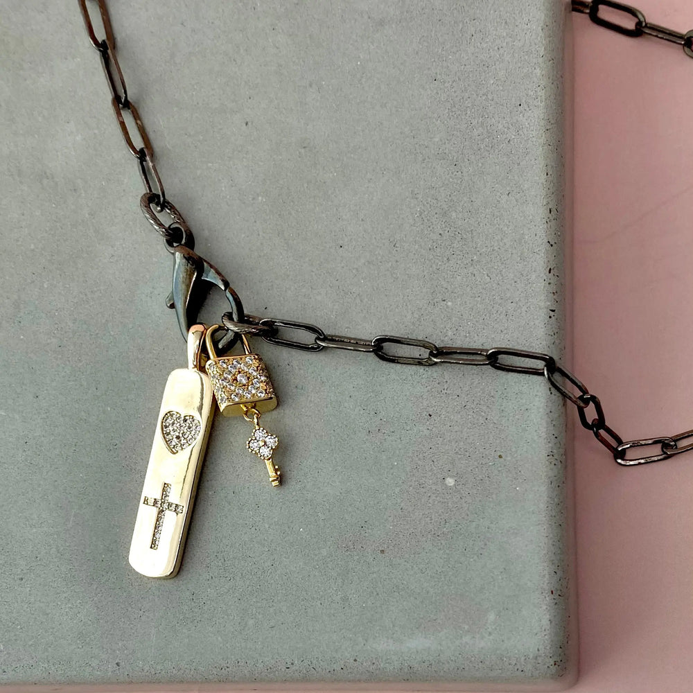 16" Gold Paperclip Chain Charm Necklace- Lock & Plate The Bold Blondes