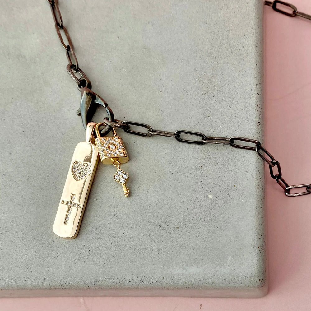 16" Gold Paperclip Chain Charm Necklace- Lock & Plate The Bold Blondes