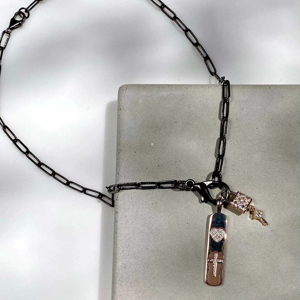16" Gold Paperclip Chain Charm Necklace- Lock & Plate