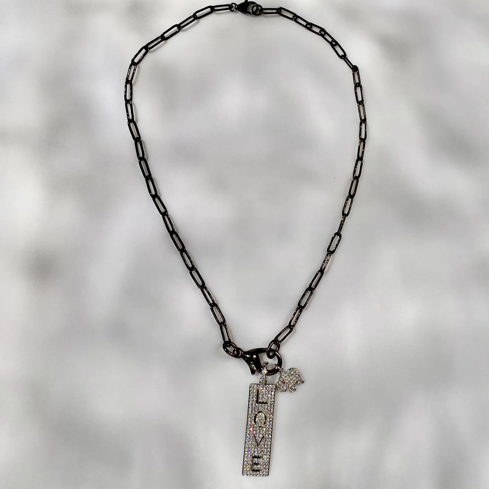 16" Gun Metal Chain Charm Necklace- LOVE & Luck Charms The Bold Blondes