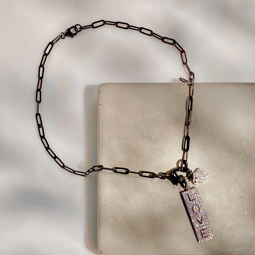 16" Gun Metal Chain Charm Necklace- LOVE & Luck Charms The Bold Blondes