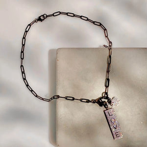 16" Gun Metal Chain Charm Necklace- LOVE & Luck Charms The Bold Blondes