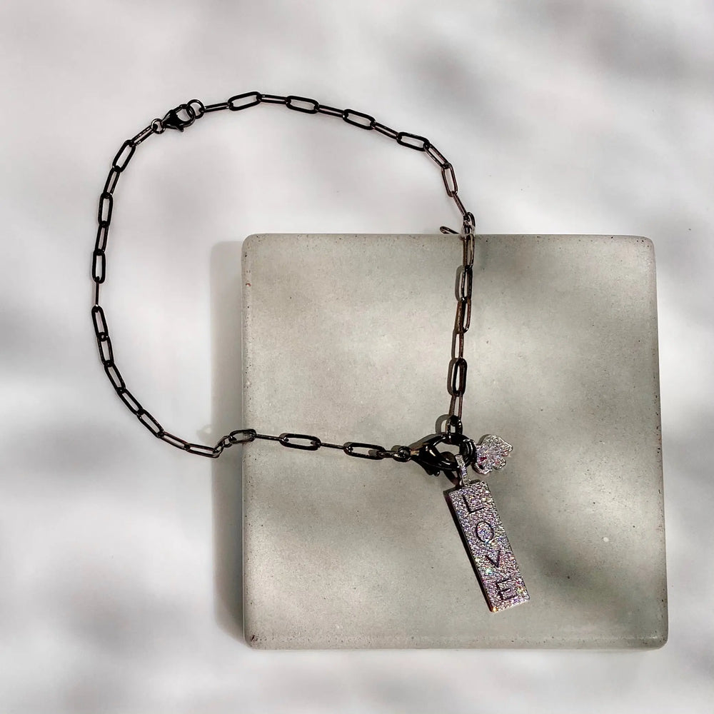 16" Gun Metal Chain Charm Necklace- LOVE & Luck Charms The Bold Blondes