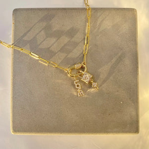 18" Gold Paperclip Chain ‘Love & Lock’ Charm Necklace The Bold Blondes