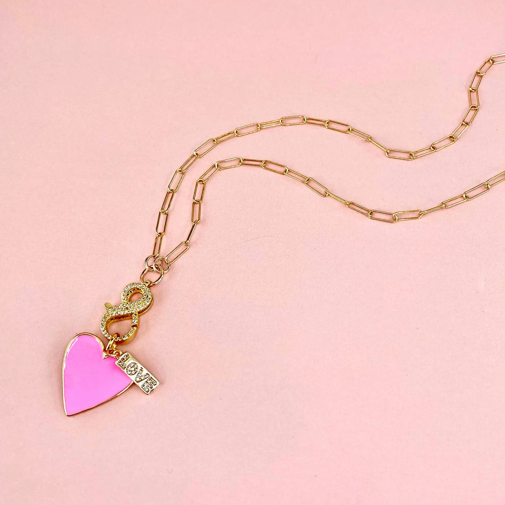 18" Pink Heart LOVE Charm Necklace The Bold Blondes