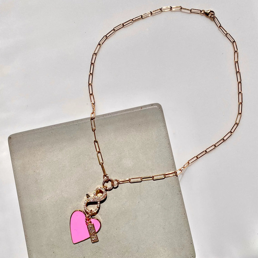18" Pink Heart LOVE Charm Necklace