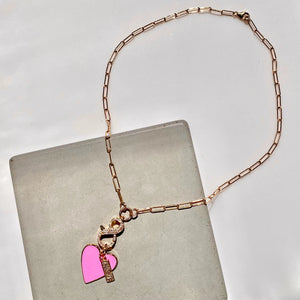 18" Pink Heart LOVE Charm Necklace The Bold Blondes
