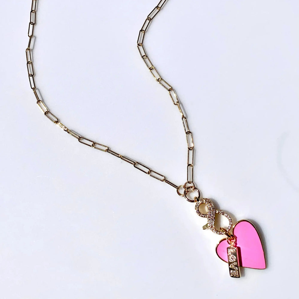 18" Pink Heart LOVE Charm Necklace The Bold Blondes