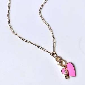 18" Pink Heart LOVE Charm Necklace The Bold Blondes