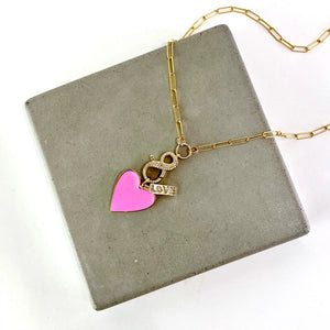 18" Pink Heart LOVE Charm Necklace The Bold Blondes