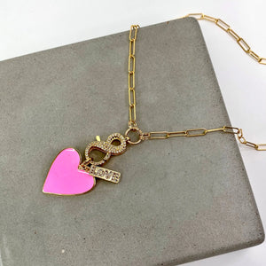 18" Pink Heart LOVE Charm Necklace The Bold Blondes