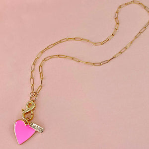 18" Pink Heart LOVE Charm Necklace The Bold Blondes