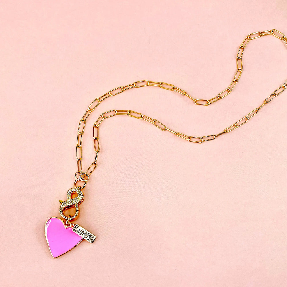 18" Pink Heart LOVE Charm Necklace The Bold Blondes