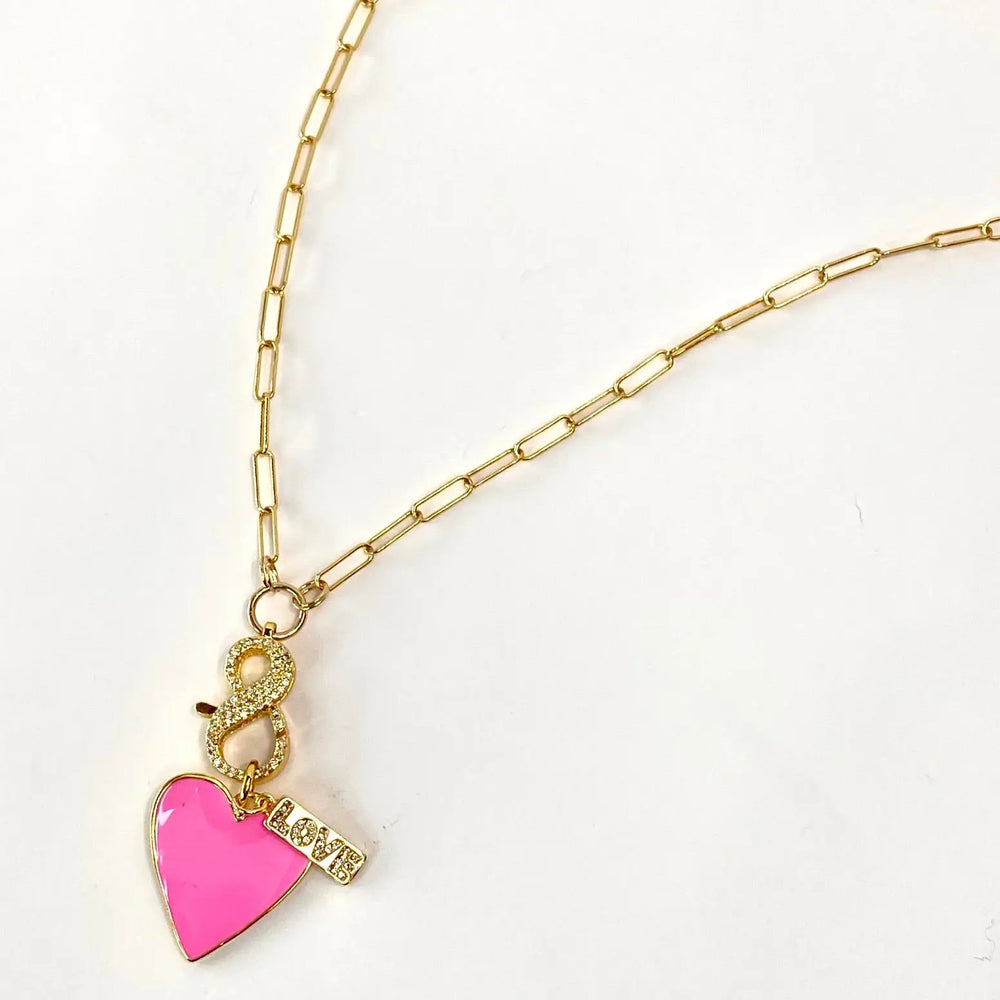 18" Pink Heart LOVE Charm Necklace The Bold Blondes
