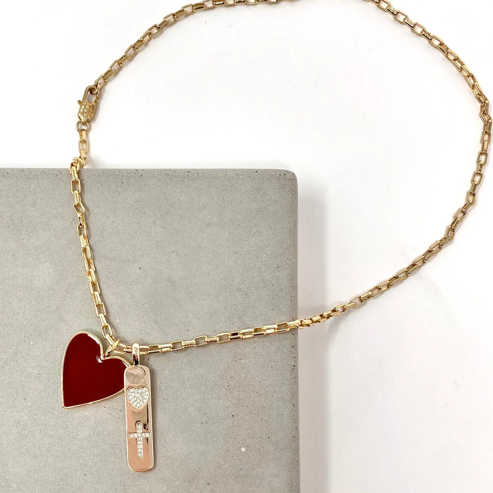 18" Red Heart Cross Charm Necklace The Bold Blondes