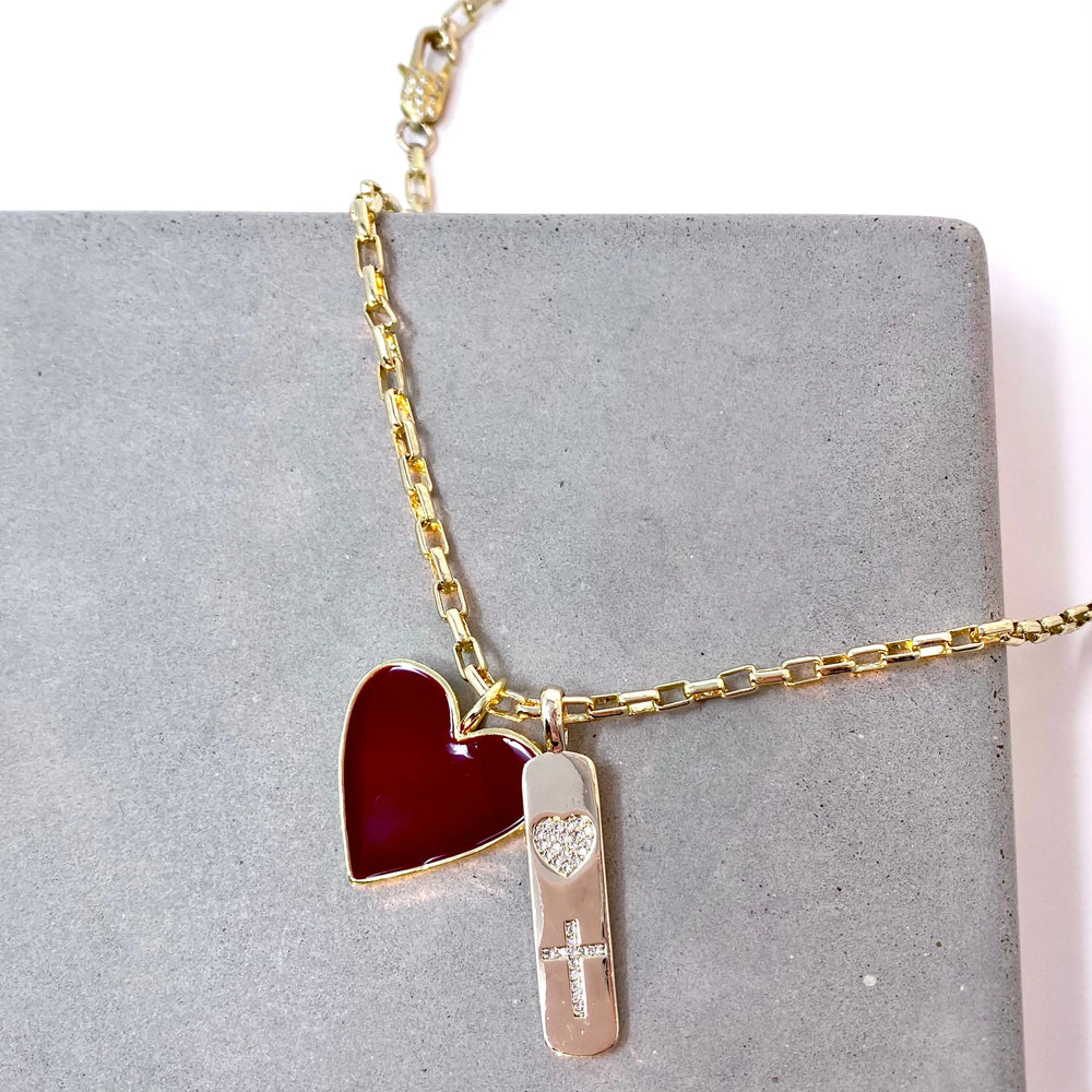 18" Red Heart Cross Charm Necklace The Bold Blondes