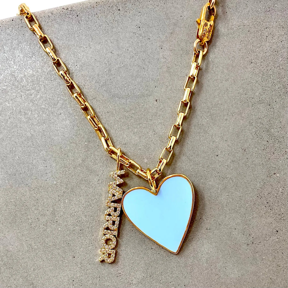 18" Blue Heart & Warrior Charm Necklace 