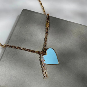 18" Blue Heart & Warrior Charm Necklace 