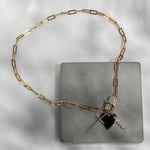 22" Gold Paperclip Chain Warrior & Black Heart Charm Necklace
