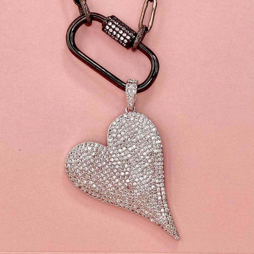 24" Sparkling Silver Heart Charm Necklace The Bold Blondes