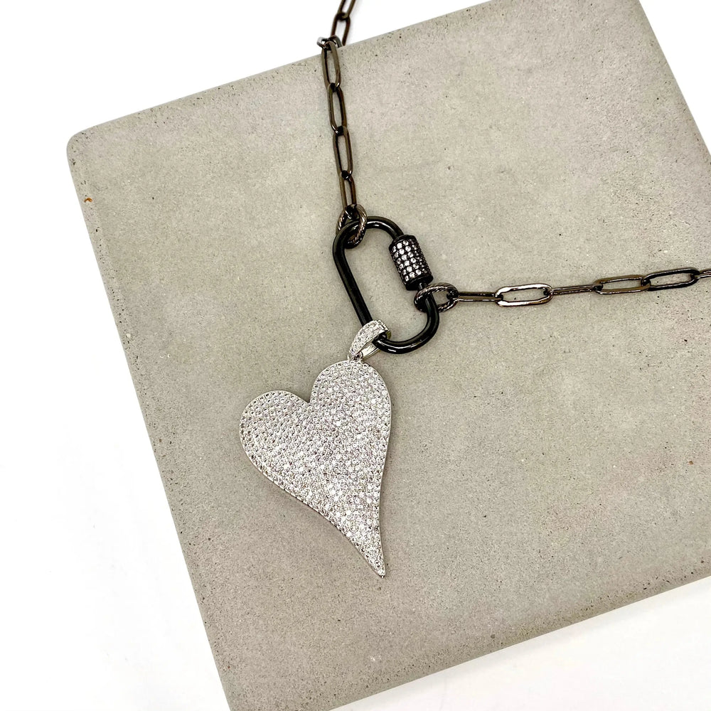 24" Sparkling Silver Heart Charm Necklace The Bold Blondes