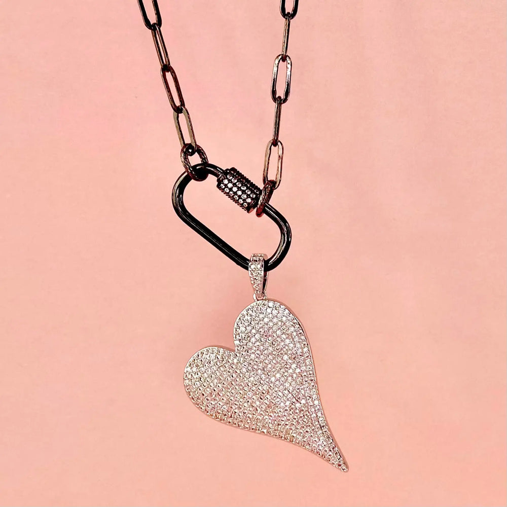 24" Sparkling Silver Heart Charm Necklace The Bold Blondes