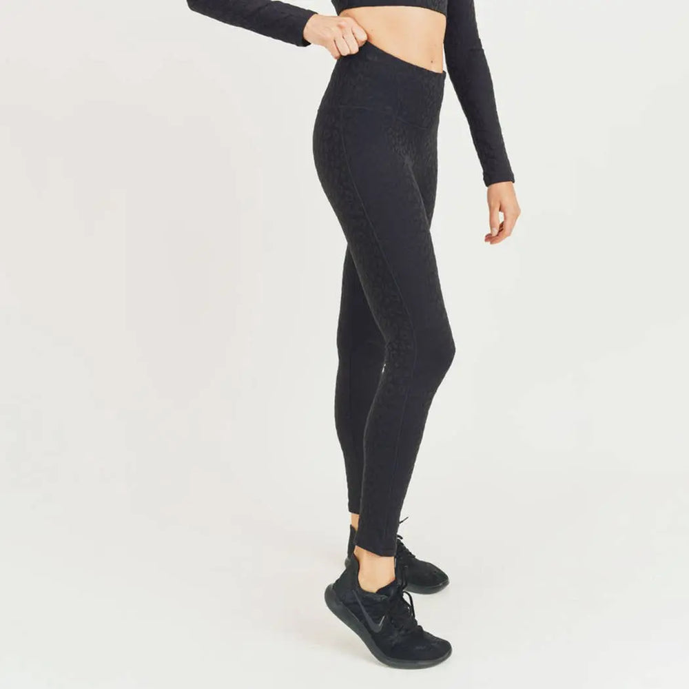 Mono B Textured Leopard Print Tactel High-Waist Leggings Mono B