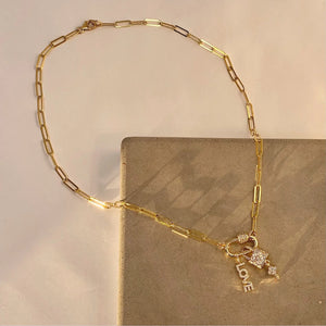 18" Gold Paperclip Chain ‘Love & Lock’ Charm Necklace The Bold Blondes