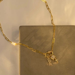 18" Gold Paperclip Chain ‘Love & Lock’ Charm Necklace The Bold Blondes