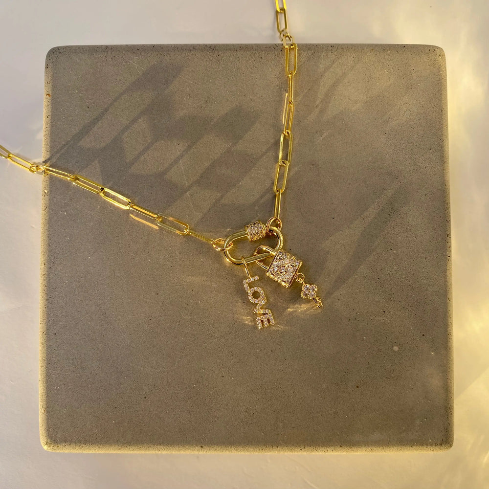 18" Gold Paperclip Chain ‘Love & Lock’ Charm Necklace The Bold Blondes