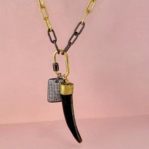 32” Two-Toned Chain Necklace- Black Husk Charm 