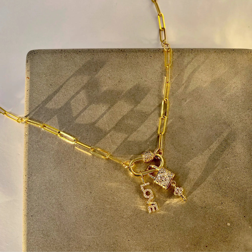 18" Gold Paperclip Chain ‘Love & Lock’ Charm Necklace The Bold Blondes
