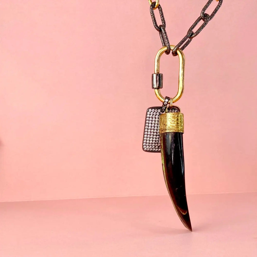 32” Two-Toned Chain Necklace- Black Husk Charm 
