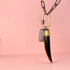 32” Two-Toned Chain Necklace- Black Husk Charm 