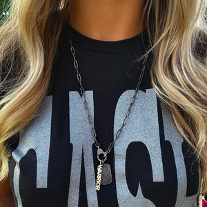 24" Gun Metal Chain Charm Necklace- Warrior The Bold Blondes