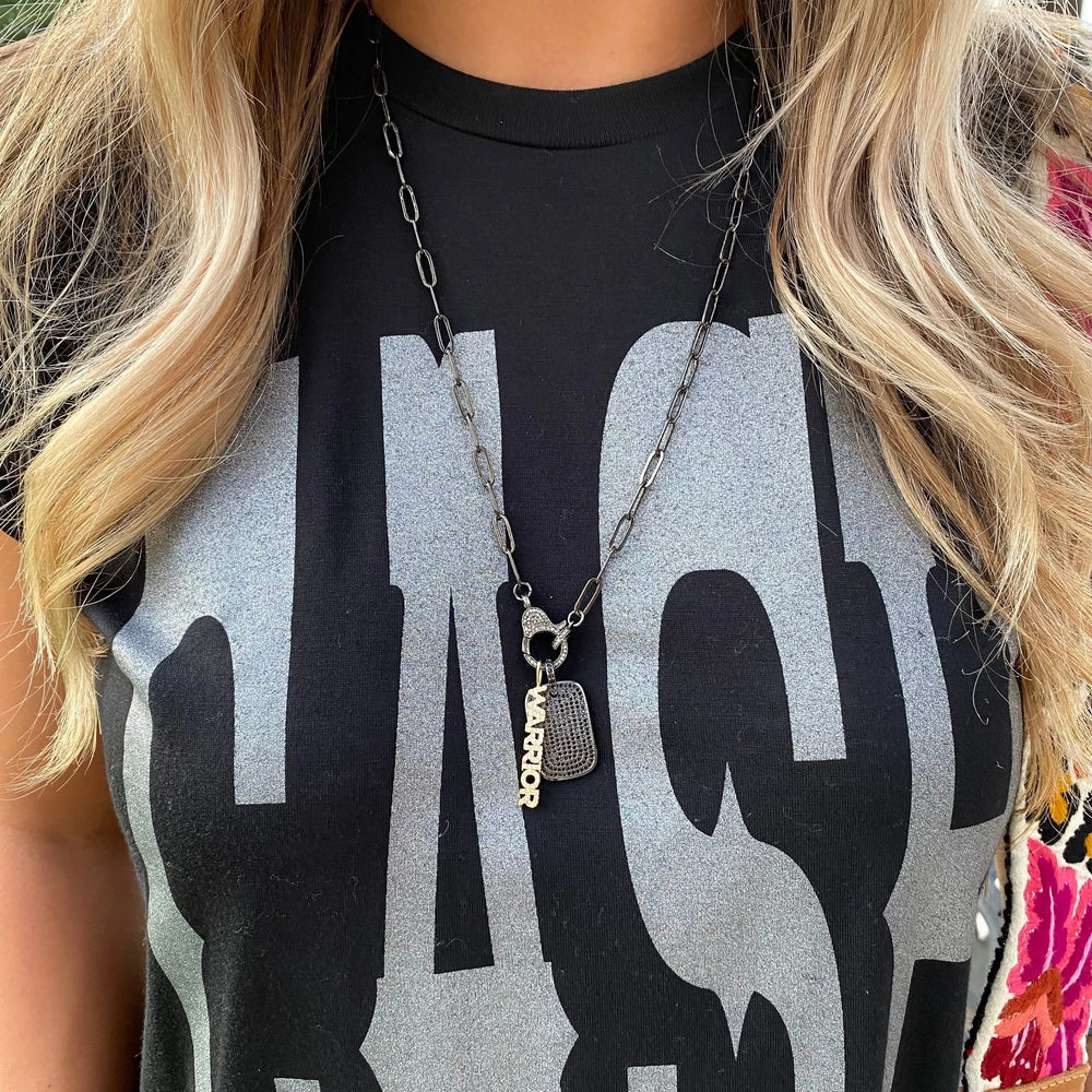 24" Gun Metal Chain Charm Necklace- Warrior The Bold Blondes
