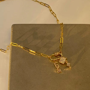 18" Gold Paperclip Chain ‘Love & Lock’ Charm Necklace The Bold Blondes