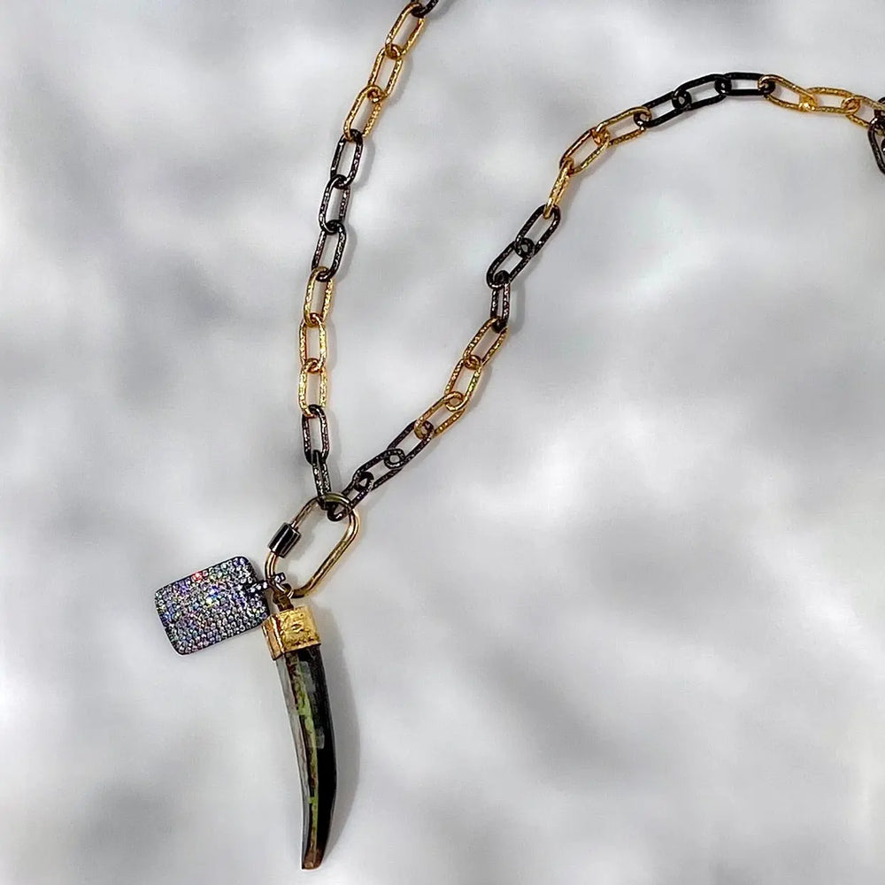 32” Two-Toned Chain Necklace- Black Husk Charm 