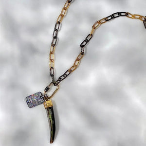 32” Two-Toned Chain Necklace- Black Husk Charm 