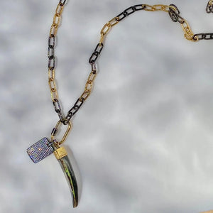 32” Two-Toned Chain Necklace- Black Husk Charm 